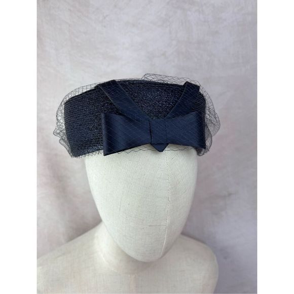 Vintage 1960s Navy Pill Box Hat - Picture 1 of 7